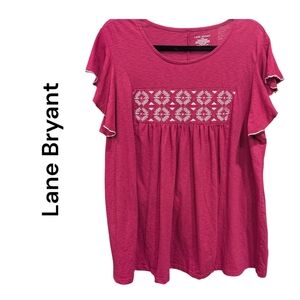 Lane Bryant | Woman's Ruffled Short Sleeve Blouse With Embroidery | 18/20 2x